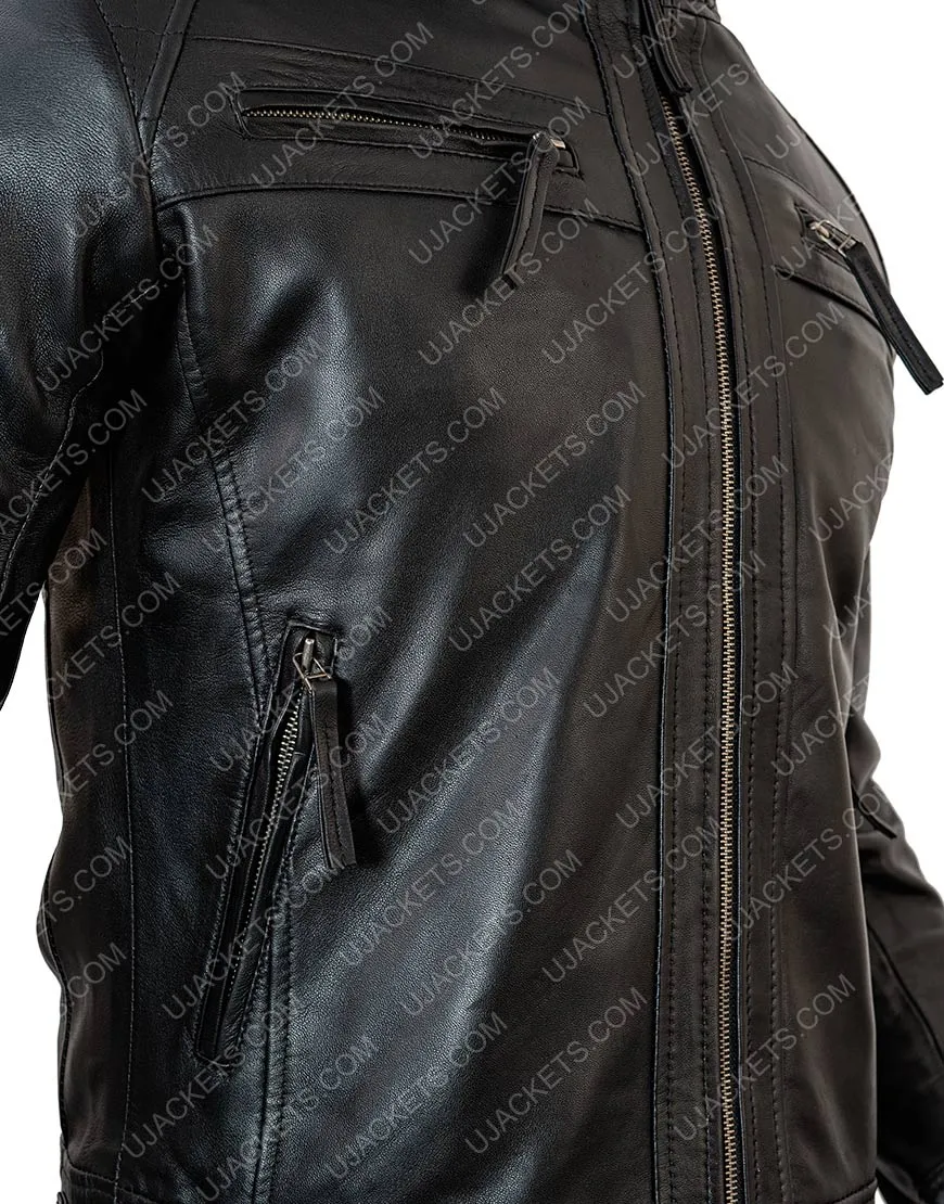 Cafe Racer Vintage Leather Jacket | Black Quilted Biker Jacket | ujackets